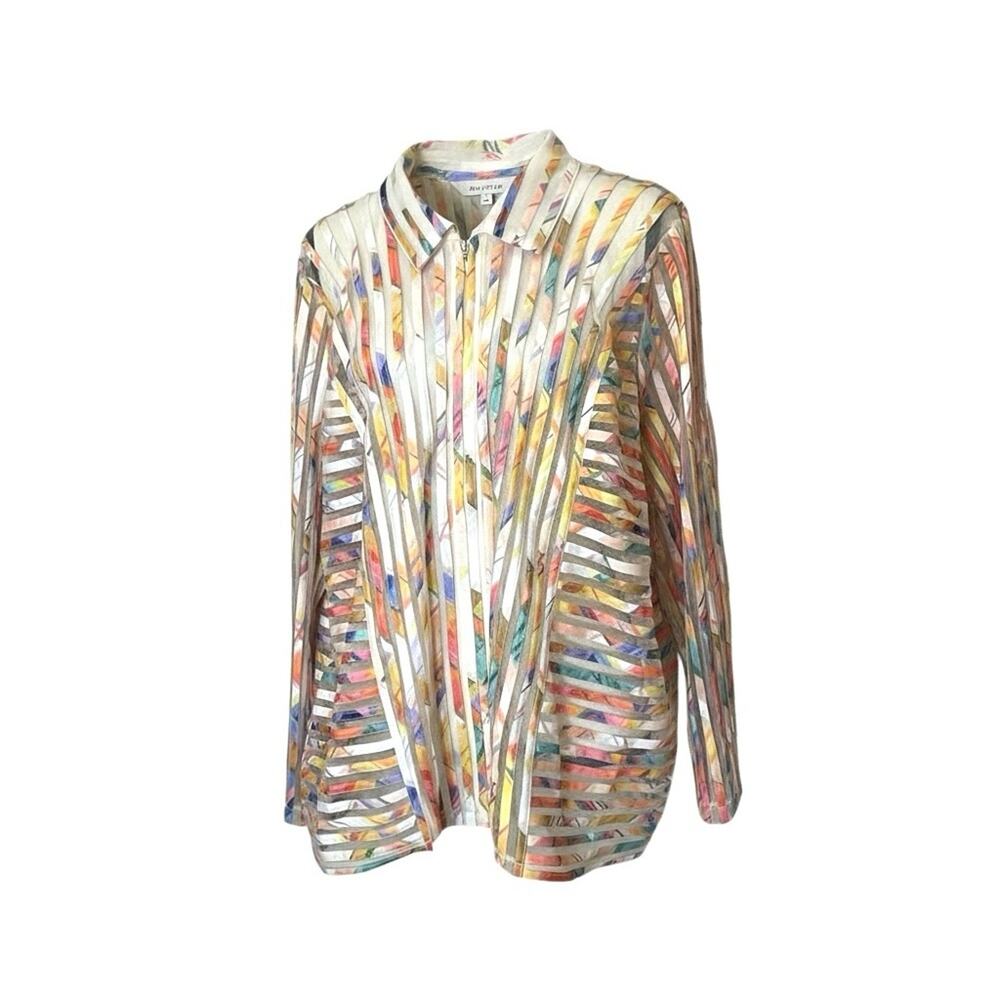 Draper’s & Damon’s Zip Up Sheer Mesh Multi Color Jacket 2X Art to Wear